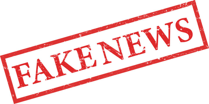 A red grunge rubber stamp icon with the words fake news written in capital letters on white