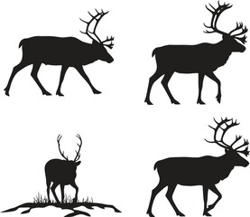 Naklejka premium Reindeer silhouette collection four dramatic black shapes against a white background illustrating majestic wildlife