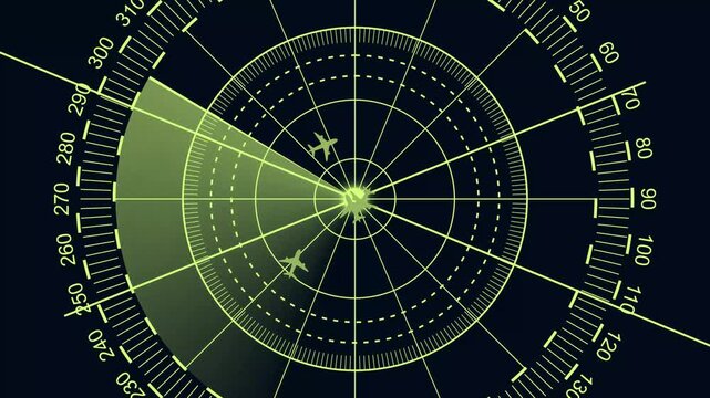 Radar scanner and air traffic control concept on dark blue background