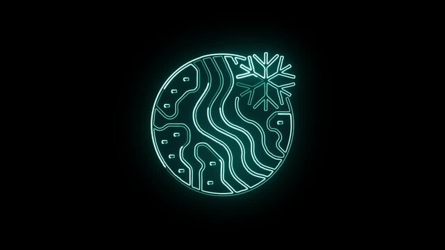 Glowing neon line cold wave icon with animated frost effect. Weather animation HD video isolated on black background.
