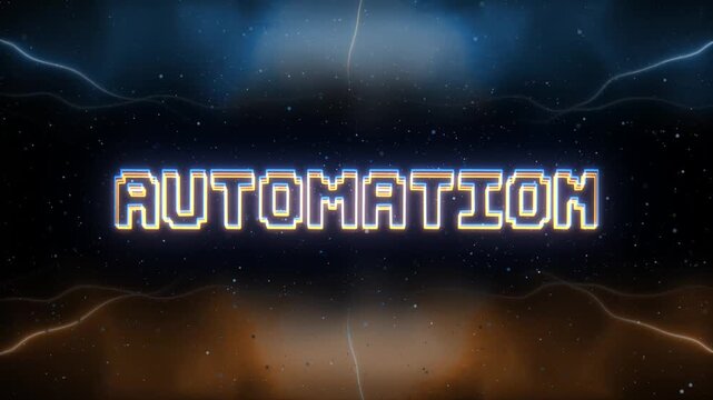 Automation Neon text with retro style background