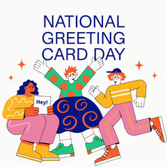 Fototapeta premium Cheerful group of diverse friends celebrating National Greeting Card Day, sharing heartfelt greetings and spreading joy through colorful cards