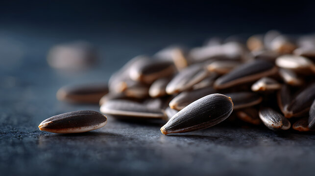 Close-up of a pile of sunflower seeds, demonstrating their texture and detail