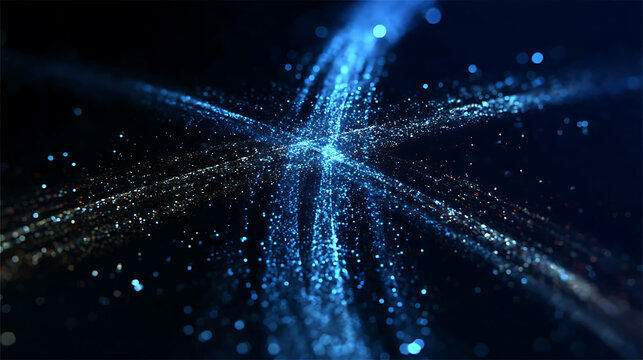 Abstract illustration of a luminous celestial network of cosmic dust and particles against the background