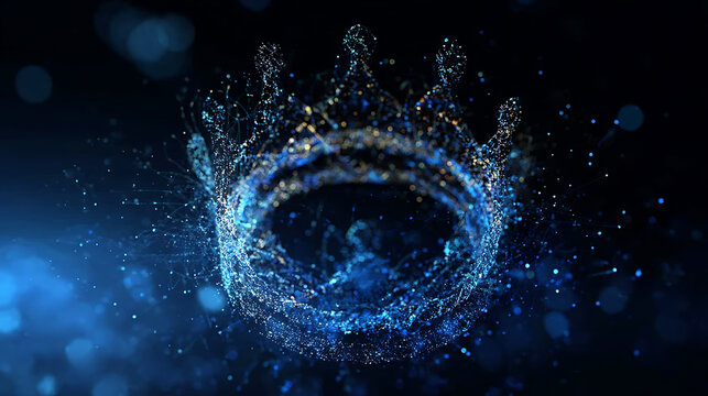 A digital representation of a shimmering crown, exuding regality and power. The crown is made of countless tiny particles, creating an effect of ethereal elegance
