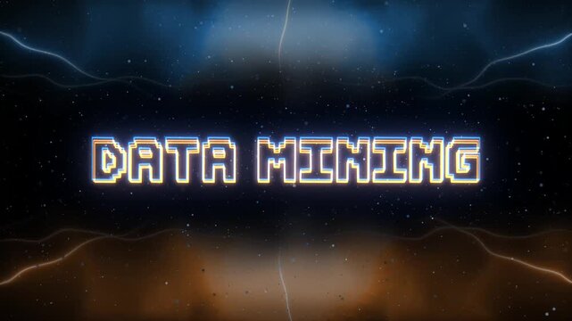 Data Mining Neon text with retro style background