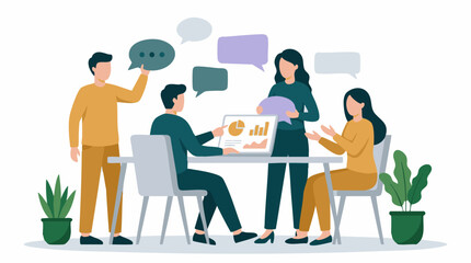 Fototapeta premium Business Team Collaboration and Discussion with Data Analysis Illustration