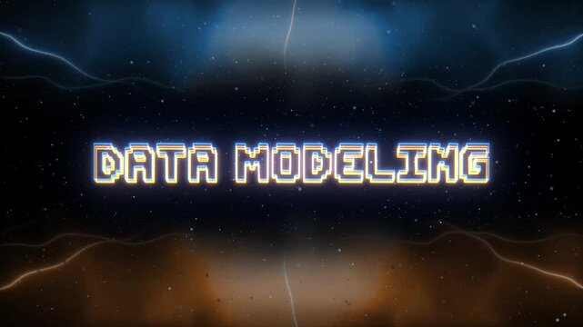 Data Modeling Neon text with retro style background