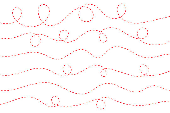 Hand drawn dotted line element set. Dashed hand drawn squiggle loopy line vector. Dotted spiral curve line. Hand Sketched Curly Border.