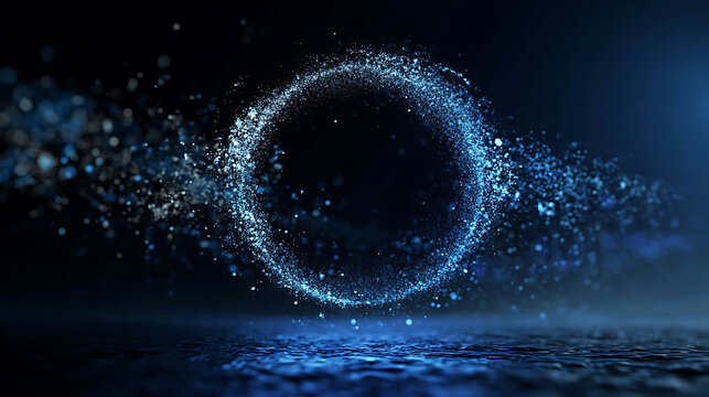 A glowing, abstract ring floating in a dark, atmospheric space