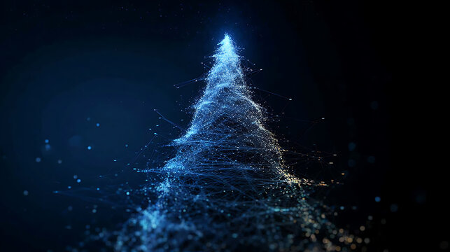 A dazzling abstract Christmas tree sparkling against a dark backdrop