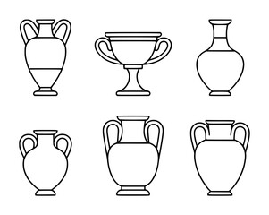 Collection of Ancient Greek Amphorae and Krater Line White Background vase pottery © Abdullah_43