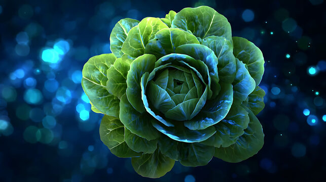 A captivating shot of a vibrant lettuce showcasing its fresh, green leaves and a beautiful shape, set against a stunning, out-of-focus background.