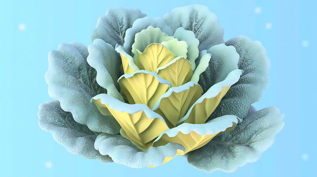 An artistic depiction of a cabbage plant with delicate, colorful leaves