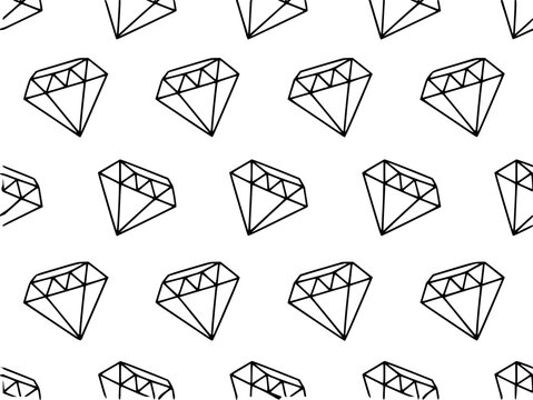 Seamless pattern of hand drawn black diamond outlines white background