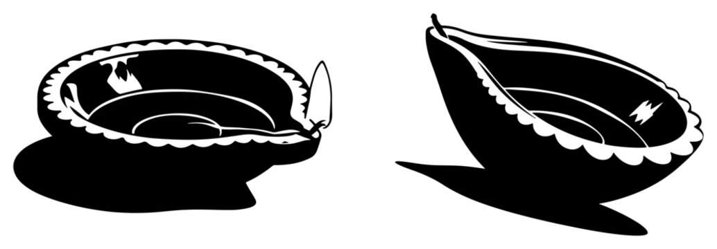 Diya oil lamps with sharp shadows for Diwali festival in bold graphic silhouette style