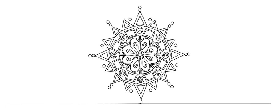Geometric mandala ornament with circular patterns in continuous line art style