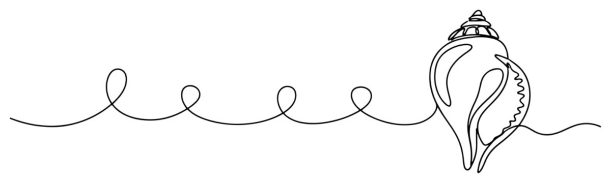 Conch shell sacred instrument in minimalist continuous line art style