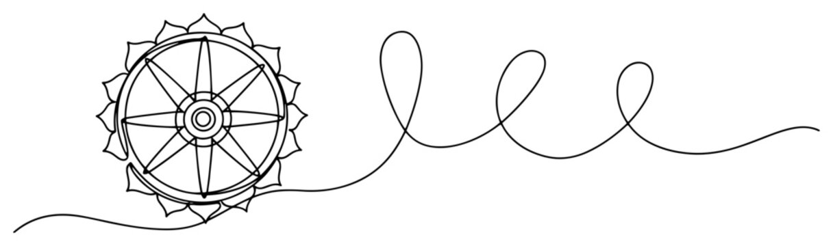 Dharmachakra wheel of law symbol in minimalist continuous line art style