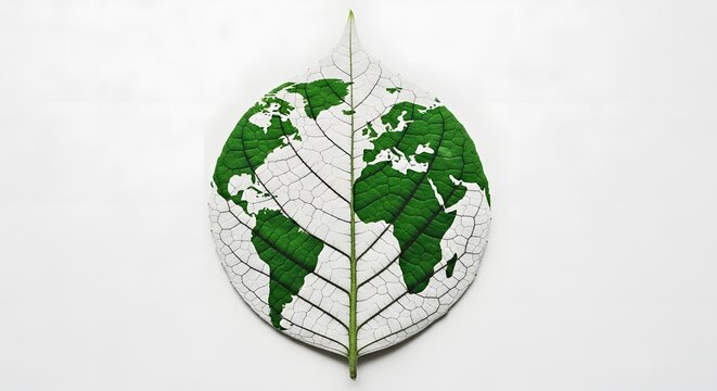 A leaf shaped like earth representing global ecology