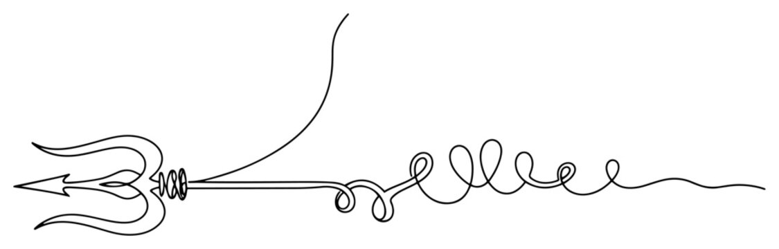 Shiva trident trishula symbol with continuous line and swirl details in minimalist style