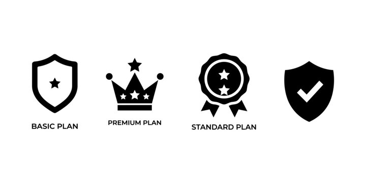 basic plan, premium plan, standard plan icons set. education, learning, school, classroom, writing, homework, studying, knowledge