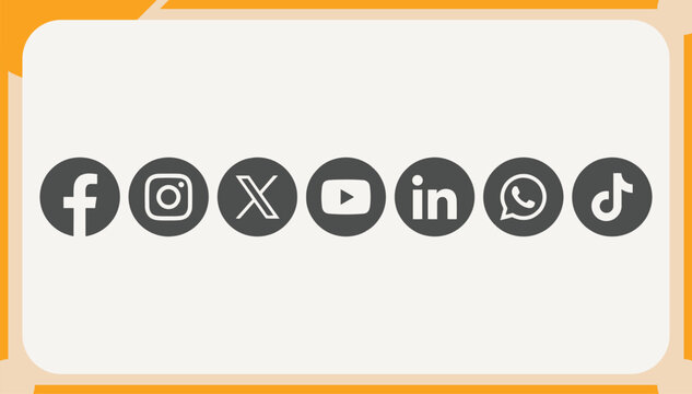 Social media logo icons EPS set. Vector circle button collection featuring Facebook, Instagram, X, YouTube, LinkedIn, WhatsApp and TikTok.