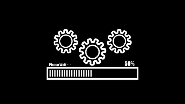 Please wait Processing bar with gear icon animation Video on Transparent background, please wait bar and percentage Futuristic progress loading bar 0-100 percent Video