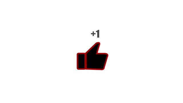 Animated thumbs up icon with alpha channel. Like button animation. Animated text for +1.