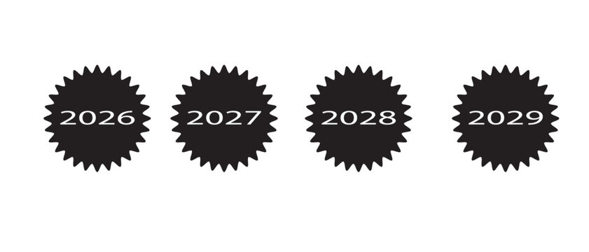 year labels 2026 2027 2028 2029 in circular badge shapes minimalist timeline concept