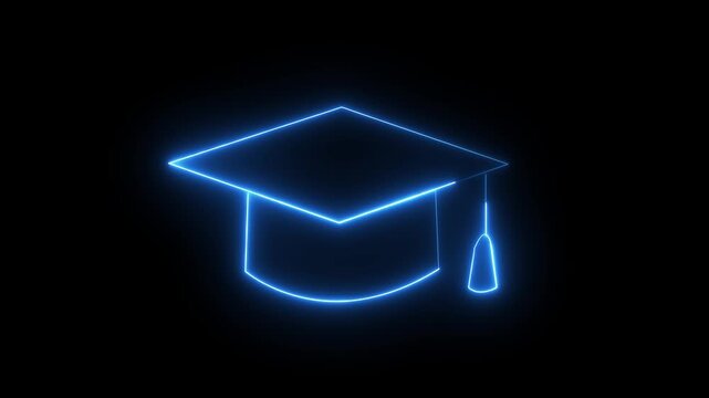 Neon line Graduation cap icon. Glowing neon academic hat, looped slow flashing. Graduation cap icon , line icon animation , graduation cap and diploma line icon animation on background