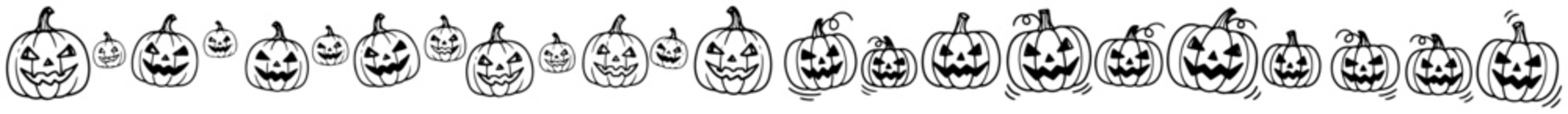 Halloween pumpkin borders with spooky jack o lantern faces doodle style