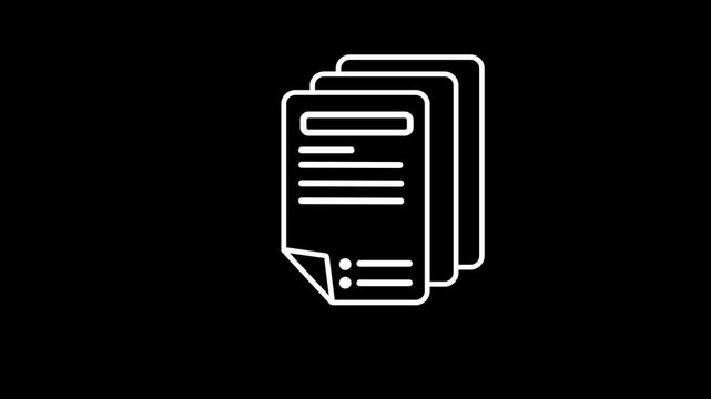 Animated business document file icon with text lines for office contract agreement or resume CV concept