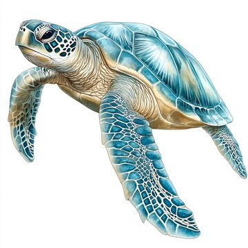 Detailed sea turtle illustration showcases intricate shell patterns, graceful flippers, captivating ocean wildlife beauty.
