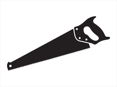 hand saw icon silhouette, Silhouette of hand saw tool woodworking equipment vector illustration