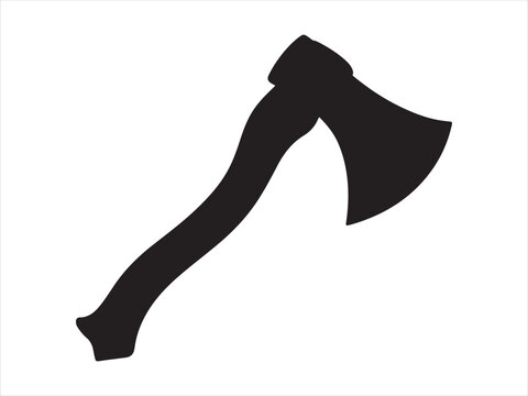 Minimalist icon axe vector black and white, Axe silhouette, hatchet wood cutting tool icon isolated on white background