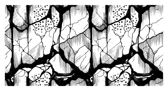 Tree bark texture pattern with organic cracks in engraving style