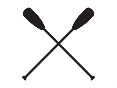 Two crossed oars vector icon. Crossed Paddles Silhouette, Canoe Kayak Oars Icon Water Sport Symbol Isolated on White Background
