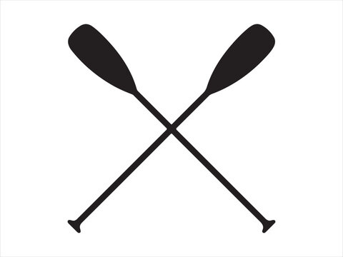 Two crossed oars vector icon. Crossed Paddles Silhouette, Canoe Kayak Oars Icon Water Sport Symbol Isolated on White Background