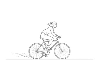 Fototapeta premium Person riding a bicycle, dynamic movement illustration, a line drawing captures