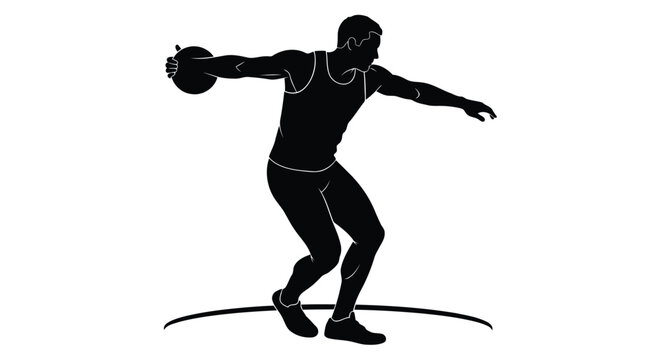 Athletic male discus thrower silhouette in track and field event