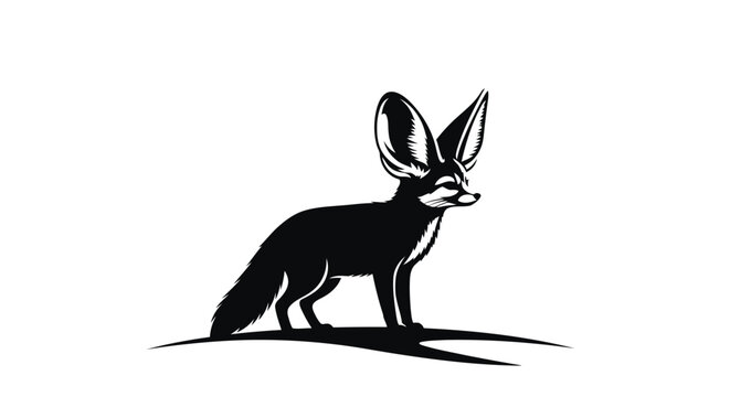 Fennec fox standing in desert landscape black and white vector art