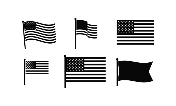 Variations of the american flag in different styles and conditions