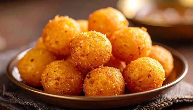 Upawas or Faral sago balls, fried as Chiwda, Indian fasting day snack, golden and crispy texture, appetizing food, delicious snack, tasty meal