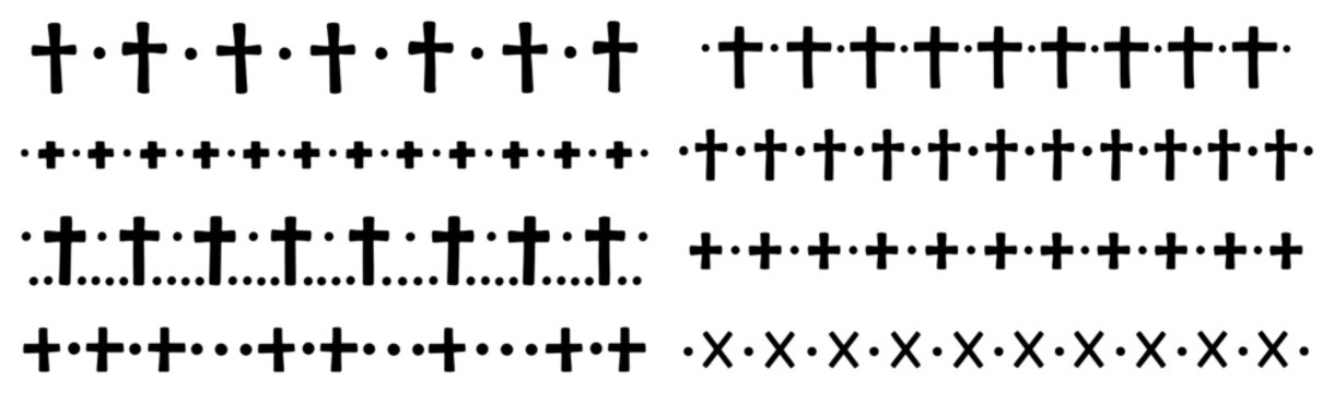 Decorative border patterns with cross symbols and dots in minimalist style