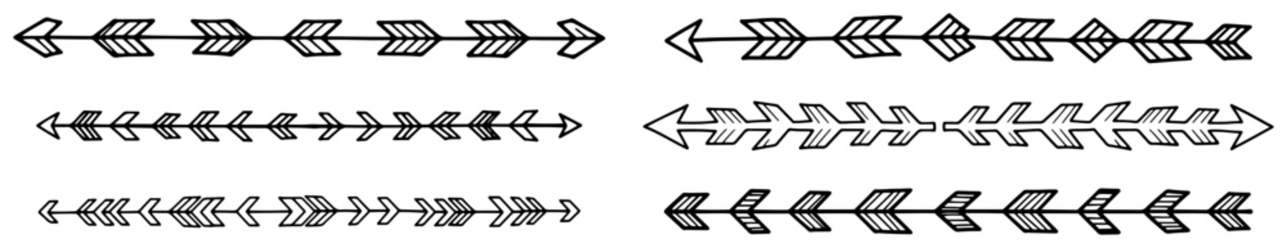 Decorative arrow border patterns and tribal line dividers in hand drawn sketch style