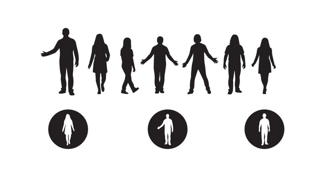 Silhouettes of people and objects illustrating diversity and inclusivity in a minimalist design