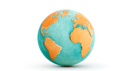 Fototapeta premium Minimalist wooden globe with orange continents on blue oval design