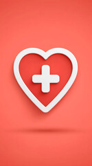 Obraz premium White heart with medical cross symbol on coral background
