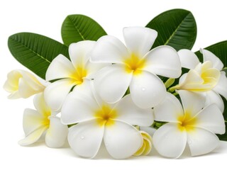 Obraz premium White and yellow blooming flowers with green leaves